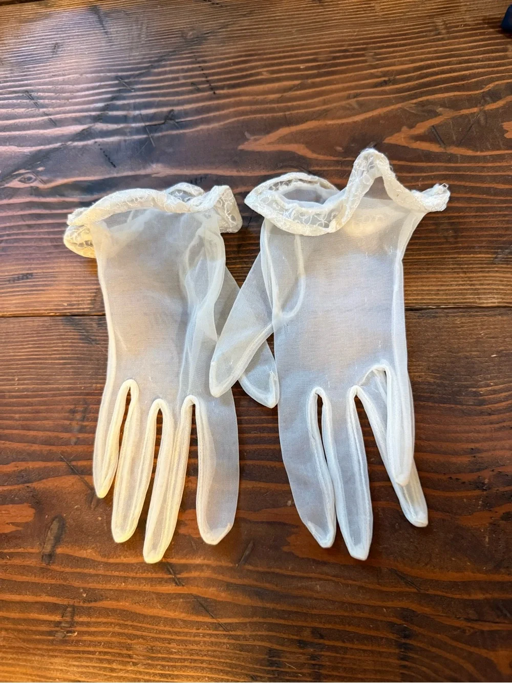 Sheer White Vintage Style Dress Gloves with Lace Trim